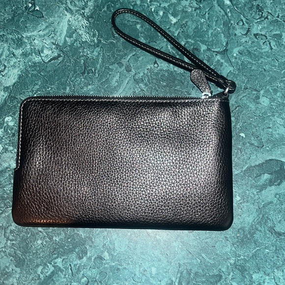 Coach CF447 Contrast Leather Double Zip Wristlet Clutch Chalk Black - Picture 3 of 6